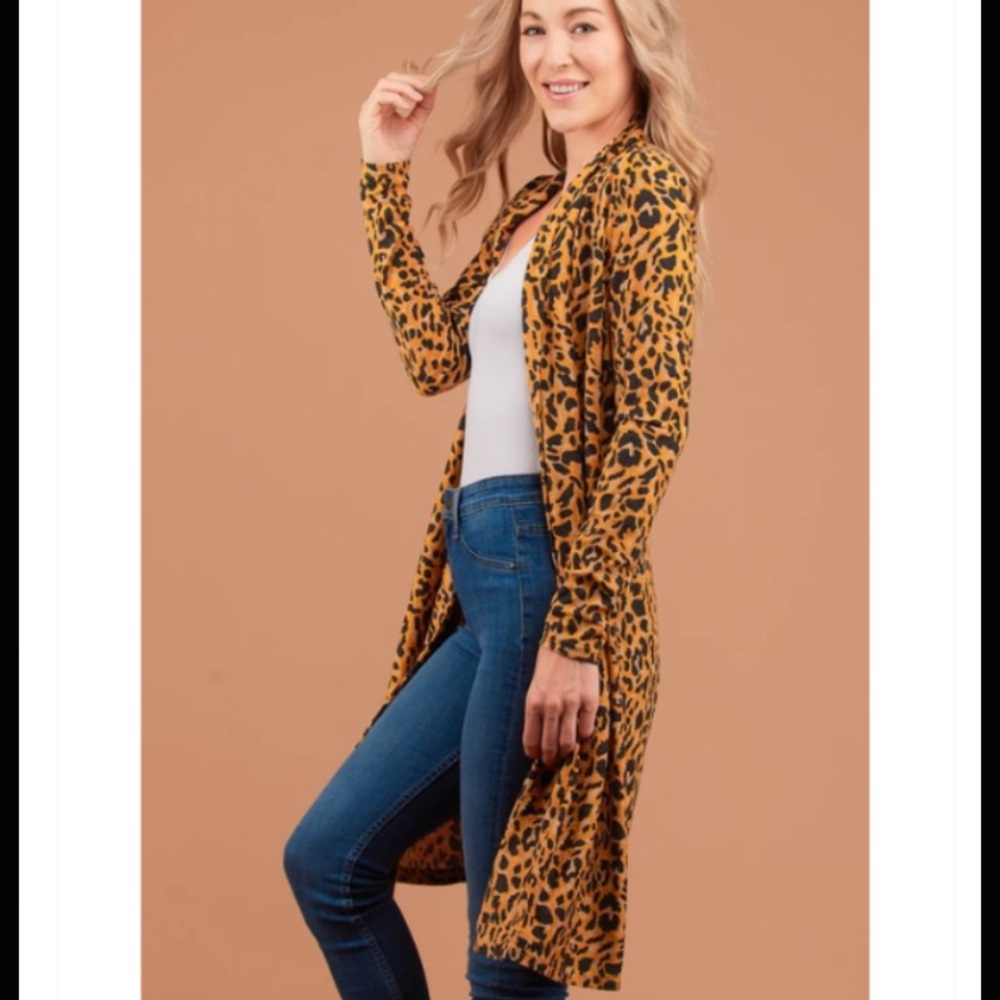 ONE LEFT!   Mustard Animal Print Cardigan - Picture 2 of 4